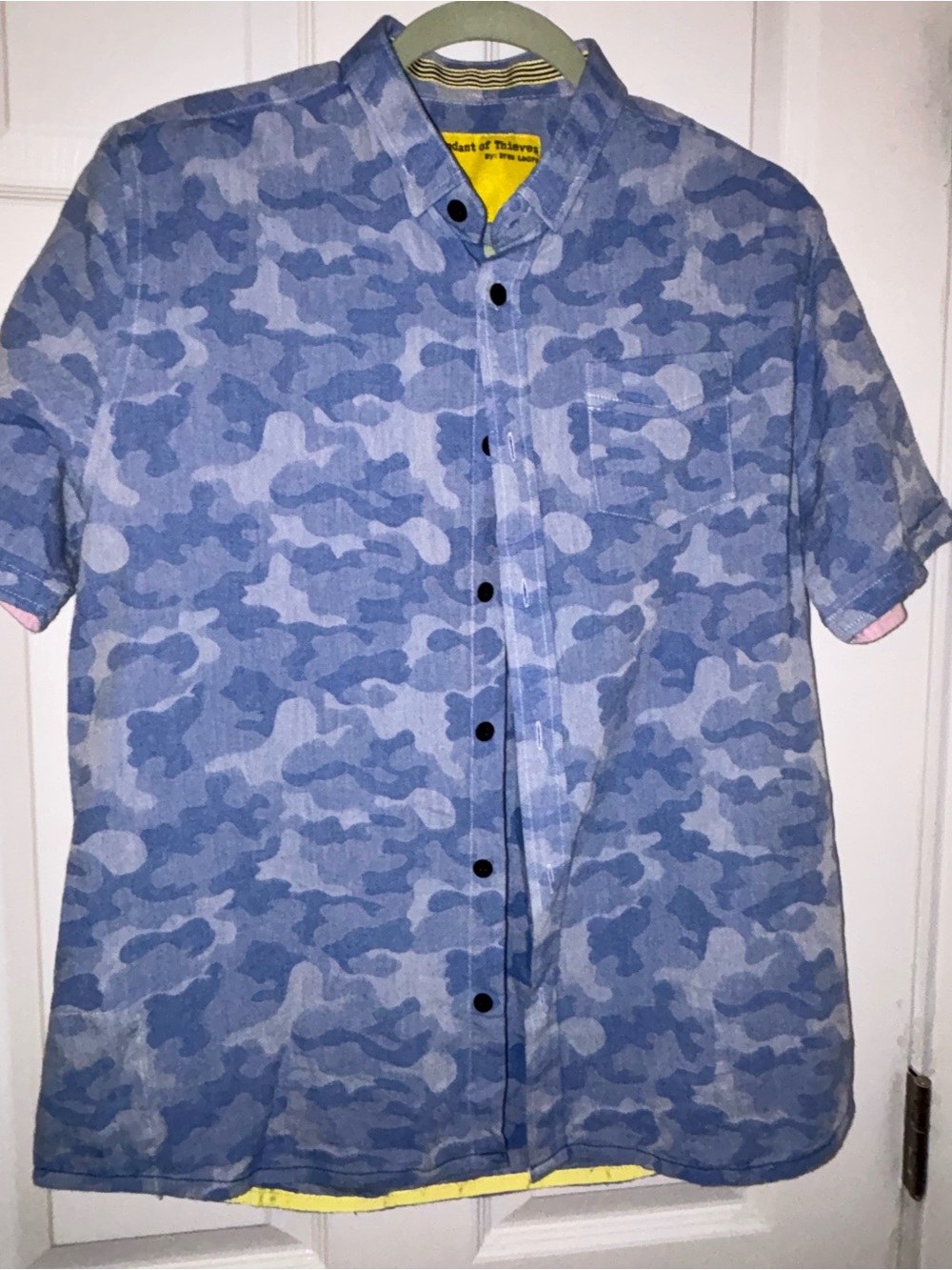 Descendant of Thieves Short-Sleeve Blue Camo Button-Up Shirt